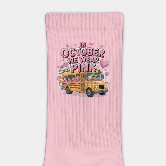 School Bus In October We Wear Pink Breast Cancer Awareness by ism's Store