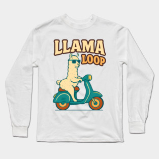 Llama Loop Funny Llama Scooter Sunglasses Pun Long Sleeve T-Shirt