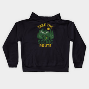 Take The Scenic Route, Road Trip Design, Adventure Travel, Wanderlust Gift Kids Hoodie