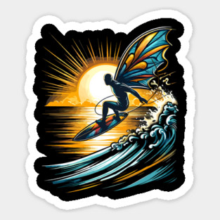 Surfboarder Sunset Wave Surfing Surfboard Lover Beach Surfer Sticker