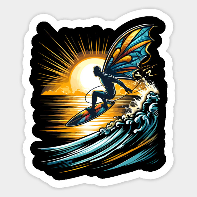 Surfboarder Sunset Wave Surfing Surfboard Lover Beach Surfer Sticker by ism's Store