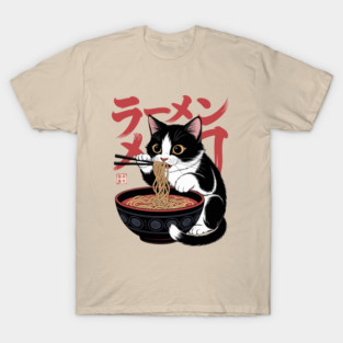 Funny Ramen Cat Eating Noodles Style 02 T-Shirt