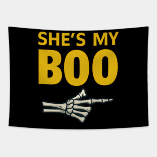She’s My Boo Matching Halloween Couples Pajama Costume Shirt Tapestry