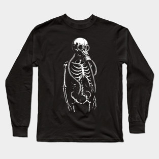 Retro Skeleton Gas Mask Illustration Long Sleeve T-Shirt