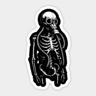 Retro Skeleton Gas Mask Illustration Sticker