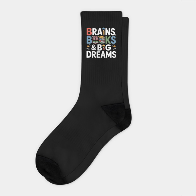 Brains Books and Big Dreams Cool Back to School Kids Student Socks by ism's Store
