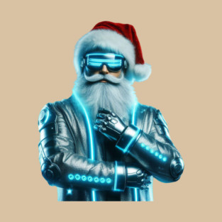 Futuristic Cyberpunk Santa – Neon Christmas PNG Design T-Shirt