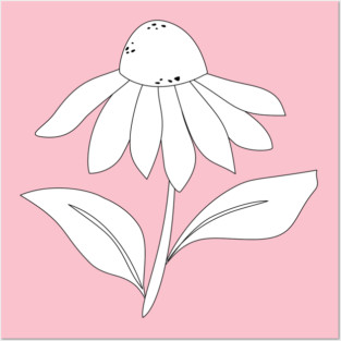 Simple Line Art Flower, Black and White Daisy, Floral Line Drawing Posters and Art