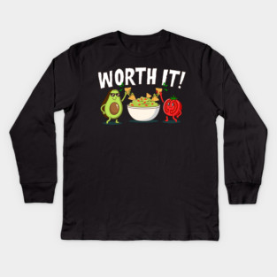 Worth It Funny Guacamole Avocado Tomato Chips Kids Long Sleeve T-Shirt