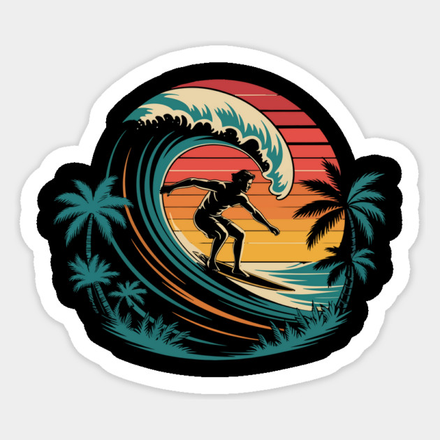 Retro Surfing Sunset design Vintage Beach Surfer Design Sticker by ism's Store