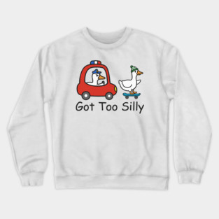 Got Too Silly – Funny Goose on Skateboard Crewneck Sweatshirt