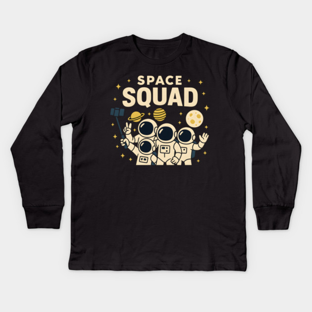 Space Squad – Funny Astronaut Group Selfie Space Humor Graphic Kids Long Sleeve T-Shirt by MakerMind8.2