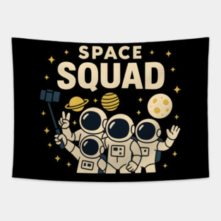 Space Squad – Funny Astronaut Group Selfie Space Humor Graphic Tapestry