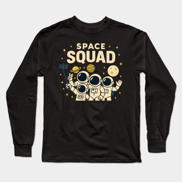Space Squad – Funny Astronaut Group Selfie Space Humor Graphic Long Sleeve T-Shirt by MakerMind8.2