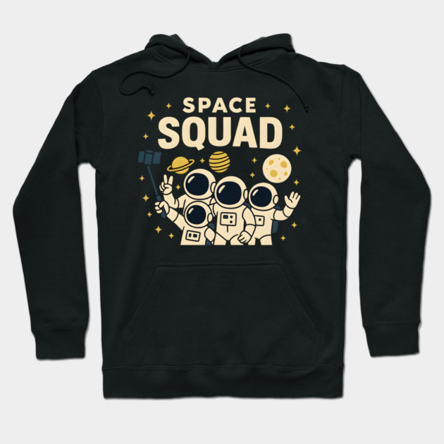 Space Squad – Funny Astronaut Group Selfie Space Humor Graphic Hoodie by MakerMind8.2