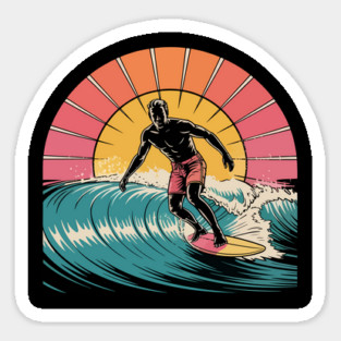 Retro Surfer Ocean Wave Vintage Sunset Beach Magnet
