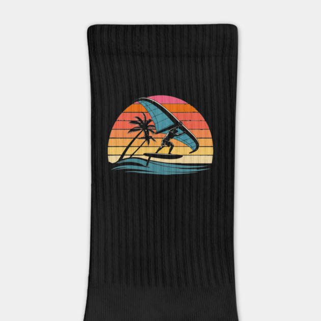 Wing Foiling Retro Sunset Design Surf Foil Ocean Rider Tee by ism's Store