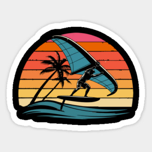 Wing Foiling Retro Sunset Design Surf Foil Ocean Rider Tee Sticker
