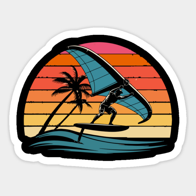 Wing Foiling Retro Sunset Design Surf Foil Ocean Rider Tee Magnet by ism's Store