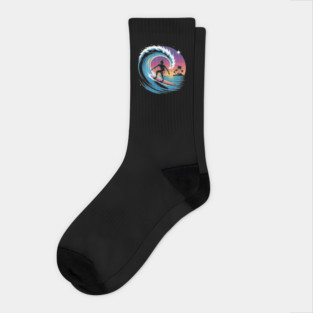 Cosmic Surf Wave Design Retro Vintage Surfer Galaxy Design Socks