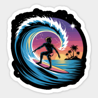 Cosmic Surf Wave Design Retro Vintage Surfer Galaxy Design Sticker