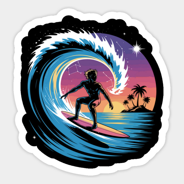 Cosmic Surf Wave Design Retro Vintage Surfer Galaxy Design Sticker by ism's Store