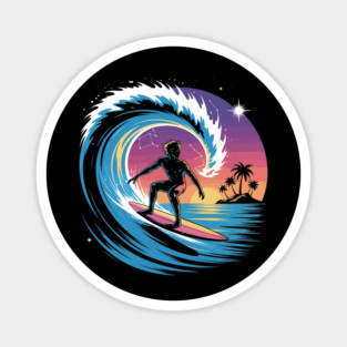 Cosmic Surf Wave Design Retro Vintage Surfer Galaxy Design Magnet