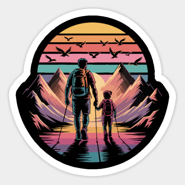 Father and Son Hiking Design Retro Mountain Sunset Outdoors Magnet by ism's Store