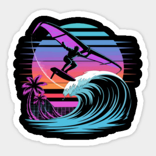 Cool WingFoil Surf Design – Retro Vaporwave Surfing Art Magnet