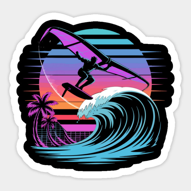 Cool WingFoil Surf Design – Retro Vaporwave Surfing Art Magnet by ism's Store