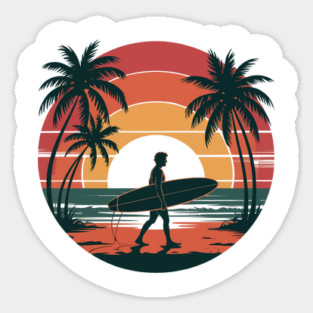 Retro Surfing Sunset Design Vintage Beach Surfer Tee Magnet