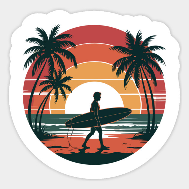Retro Surfing Sunset Design Vintage Beach Surfer Tee Magnet by ism's Store