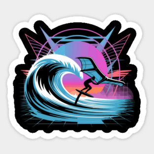 Cool Wing Foil Surf Design – Retro Vaporwave Surfing Art Sticker