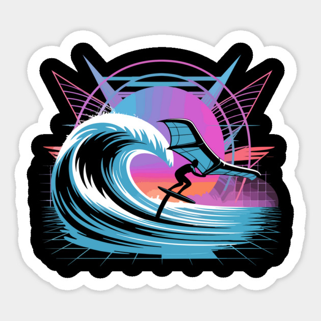 Cool Wing Foil Surf Design – Retro Vaporwave Surfing Art Sticker by ism's Store