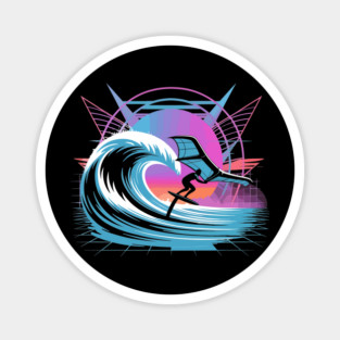 Cool Wing Foil Surf Design – Retro Vaporwave Surfing Art Magnet