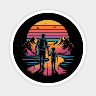 father Son hiking mountain Camping Buddies Son dad Magnet