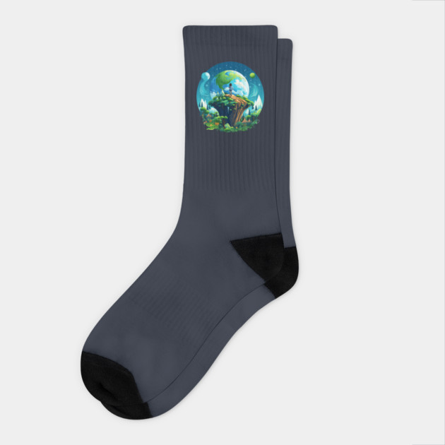 Earth Explorer  – Child and Planet Nature Art Socks by Kathy Hawke