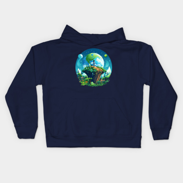 Earth Explorer  – Child and Planet Nature Art Kids Hoodie by Kathy Hawke