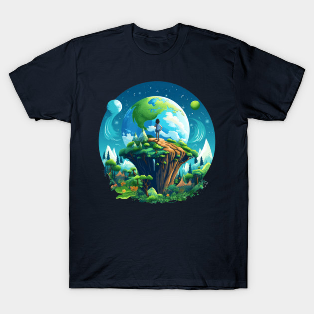 Earth Explorer  – Child and Planet Nature Art T-Shirt by Kathy Hawke