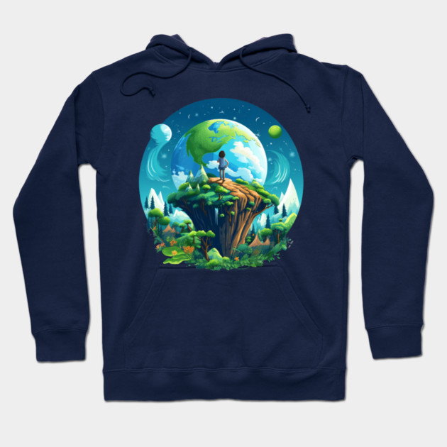 Earth Explorer  – Child and Planet Nature Art Hoodie by Kathy Hawke