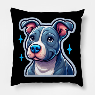 Cute Bluenose Pitbull Artwork | Playful Cartoon Dog Design Pillow