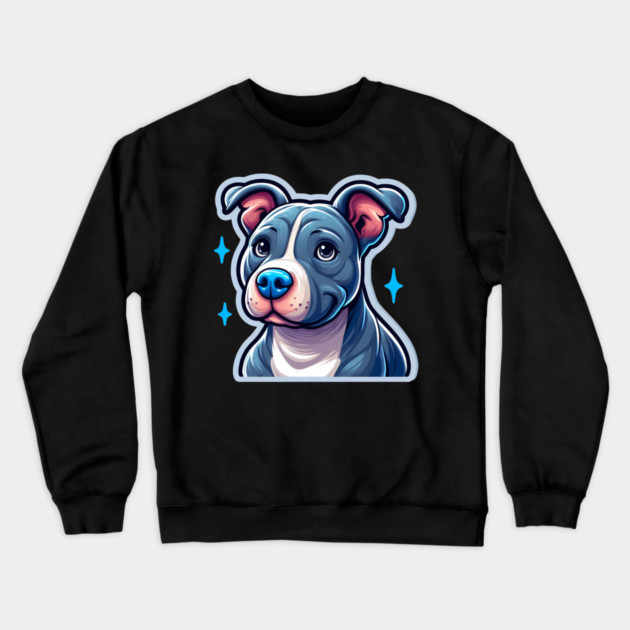 Cute Bluenose Pitbull Artwork | Playful Cartoon Dog Design Crewneck Sweatshirt by IamActiveDog