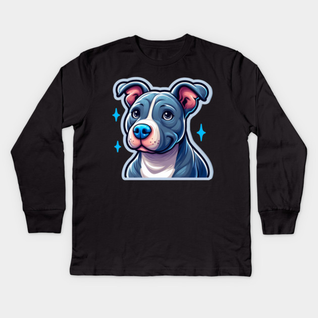 Cute Bluenose Pitbull Artwork | Playful Cartoon Dog Design Kids Long Sleeve T-Shirt by IamActiveDog
