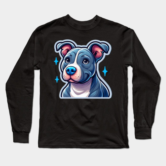 Cute Bluenose Pitbull Artwork | Playful Cartoon Dog Design Long Sleeve T-Shirt by IamActiveDog