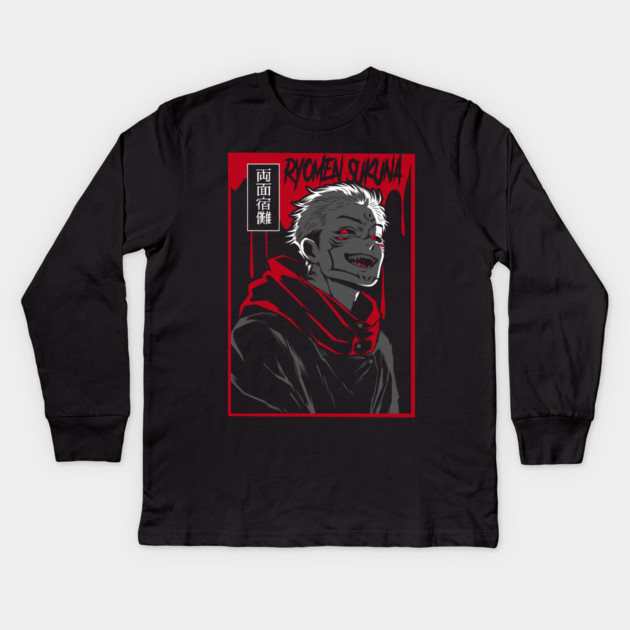 Jujutsu Kaisen Sukuna Four Eyes Glare Kids Long Sleeve T-Shirt by Otaku Vibes