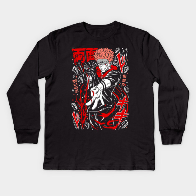 Jujutsu Kaisen Sukuna Anime Villain Icon Kids Long Sleeve T-Shirt by Otaku Vibes