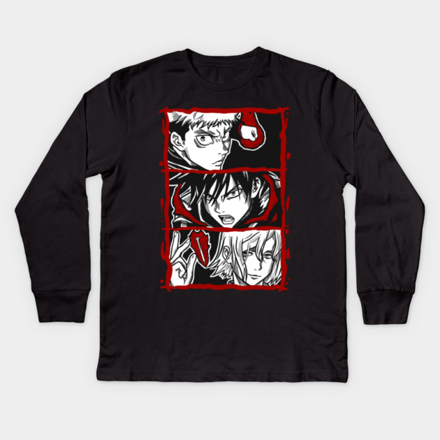 Jujutsu Kaisen Itadori, Megumi and Nobara - Trio Battle Stance Kids Long Sleeve T-Shirt by Otaku Vibes