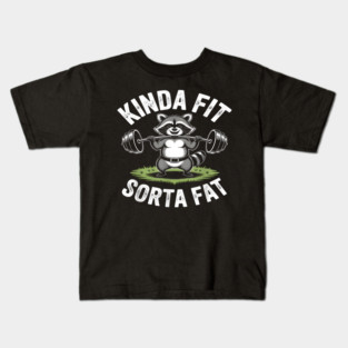 Kinda Fit Sorta Fat Funny Raccoon Weightlifter Workout Gym Kids T-Shirt