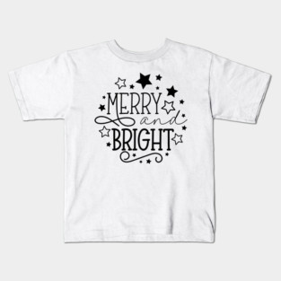 Christmas, Merry And Bright, Stars, Holiday, Typography Kids T-Shirt