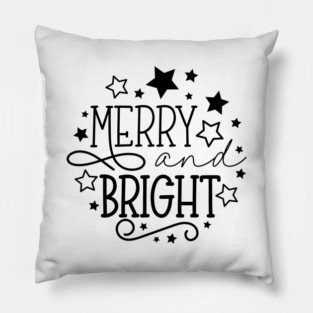 Christmas, Merry And Bright, Stars, Holiday, Typography Pillow